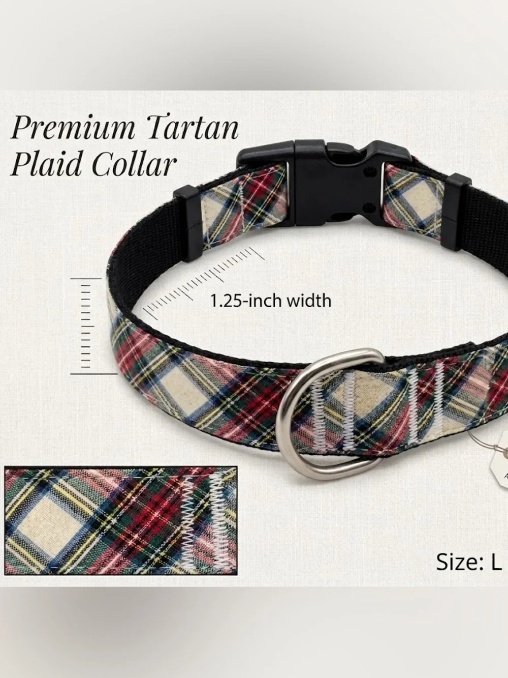 Traditional Highland Tartan Plaid Dog Collar 1.25” Wide Band Heavy Duty M-L Dogs